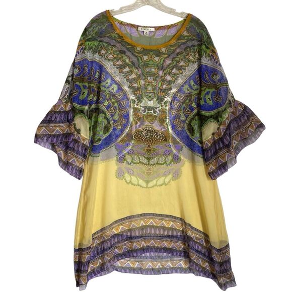 CAbi Silk Top Tunic Cover Up M Multicolor Floral Marrakech Moroccan Beach Resort - Picture 1 of 6